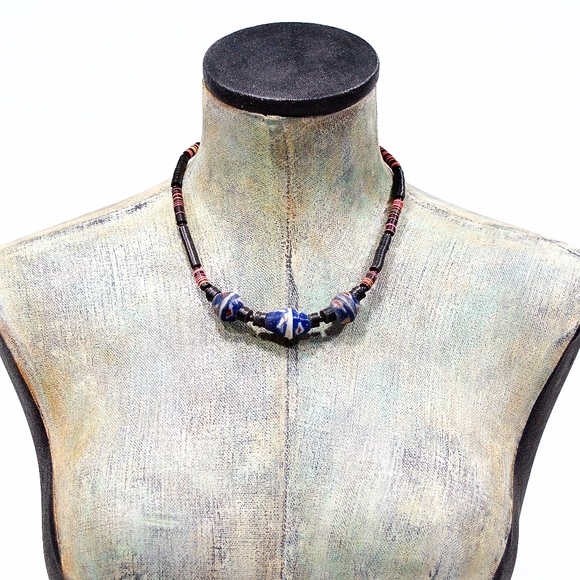 VTG 70's African Trade Bead Tribal Ethnic Necklace - Picture 2 of 4